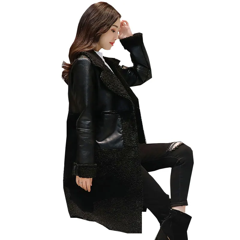 Winter Lambswool Women Wool Long Coat 2017 New Large-size Thicker Female Woolen Leather Fashion Jacket manteau femme hiver Z259