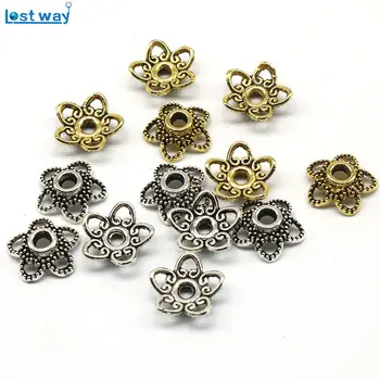 

10mm Hole is 2mm 100pcs Five Heart leaves Bead Cups Silver Plated Flower petal Spacer Beads Caps Charms For Jewelry Making