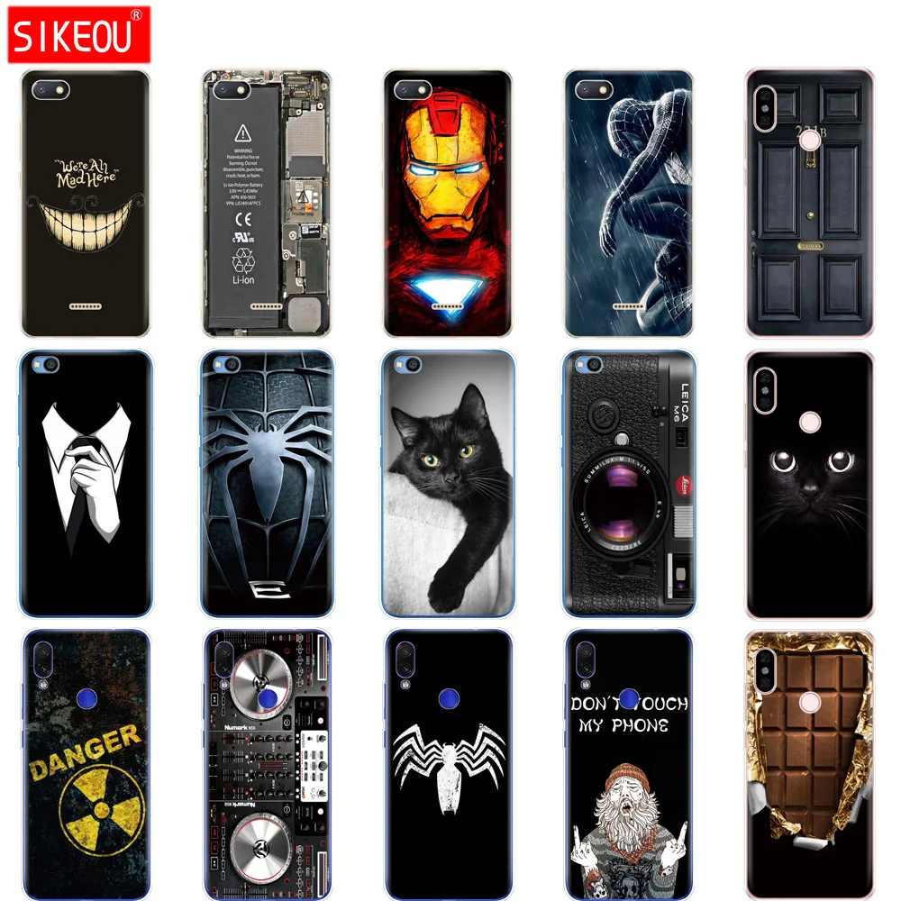 

case for redmi 6a 6 pro case cover for xiaomi redmi note 7 6 pro redmi go case for xiaomi mi 9 SE Black cat iron Man