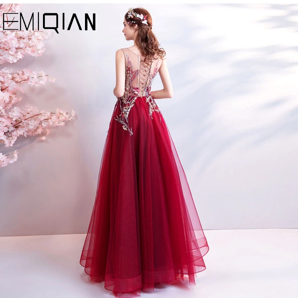 NEW Designer A Line O Neck Lace Long Evening Dresses Formal Prom Party Dress robe de soiree Lace-up Back