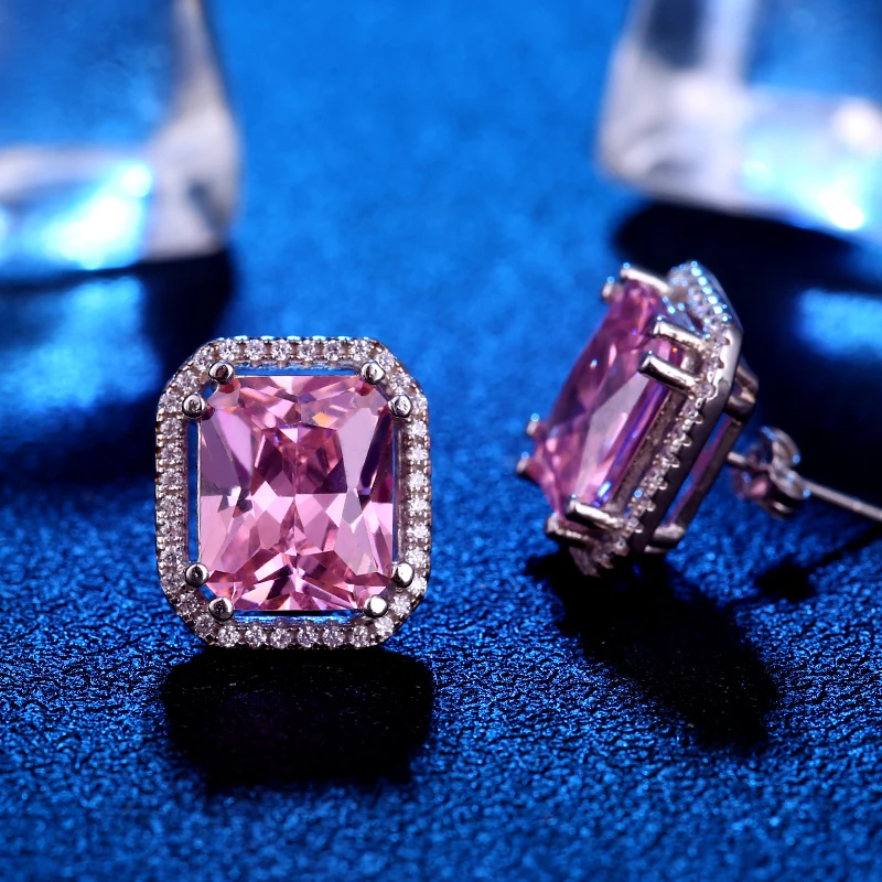 Wong Rain стерлингового серебра 925 9*11 мм розовый сапфировый драгоценный камень циркон из камня Серьги Шпильки обручальные свадебные для женщин