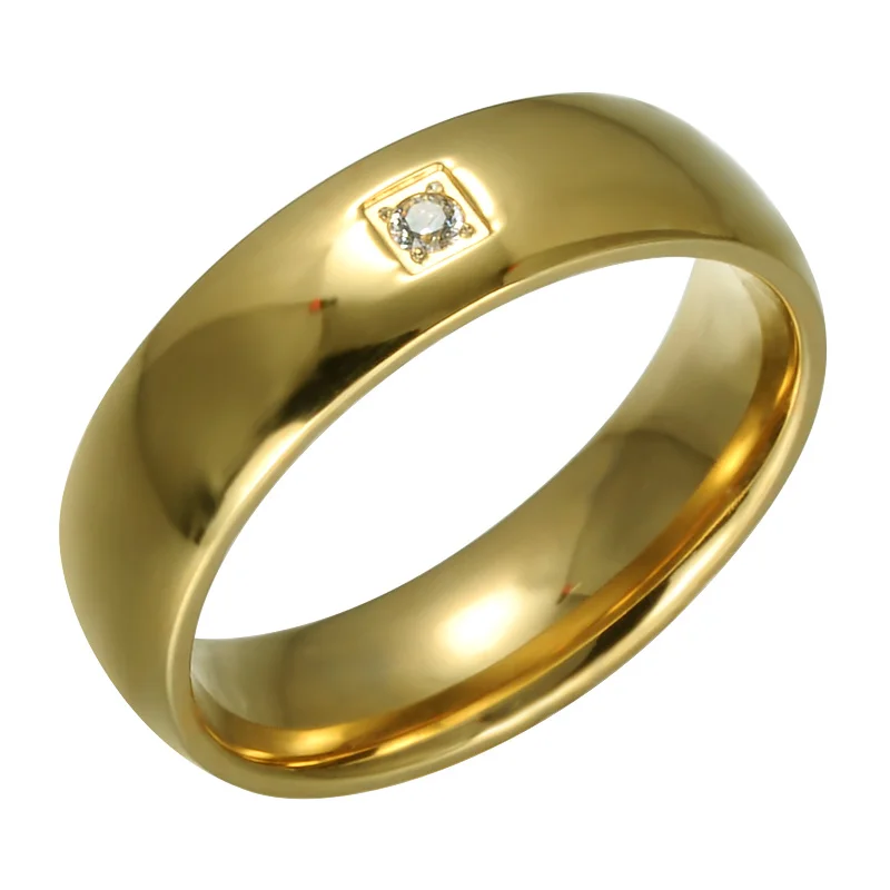 

6mm Round Rhinestone Gold Sliver Polished Titanium Stainless Steel Wedding Rings For Women Jewelry Ring