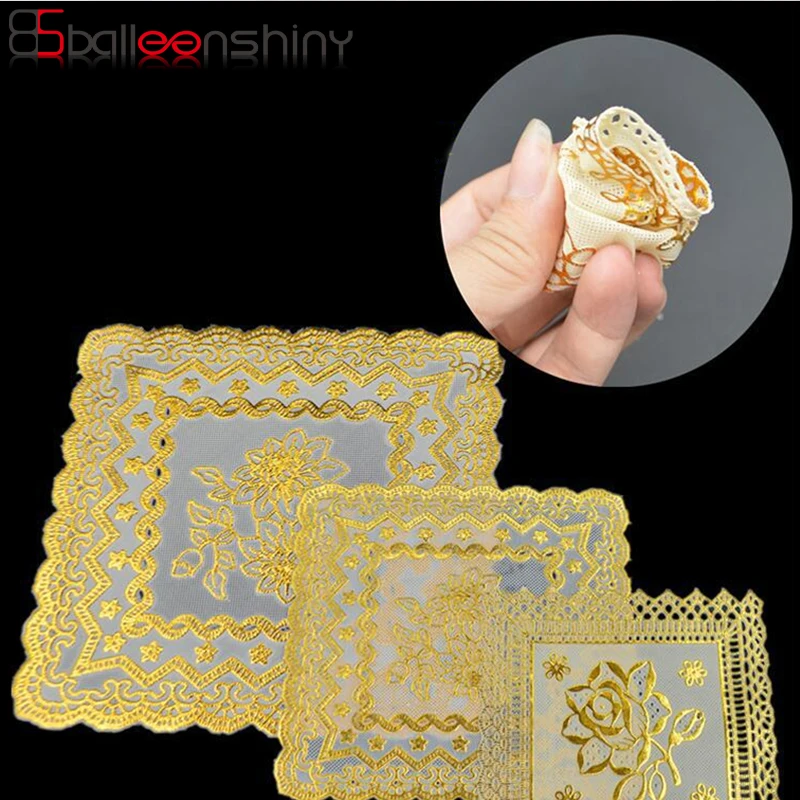 

BalleenShiny Gold Lace PVC Placemat Coaster Table Mat for Dining Table Golden Coasters Pad Tableware Utensil Restaurant Supplies