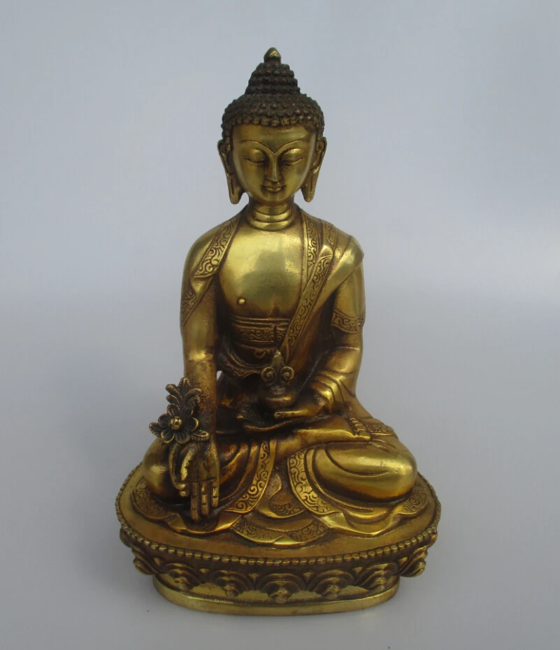 

Art&antique High 8 inch antique buddha,Collectible old chinese Brass carved Light Buddha statue