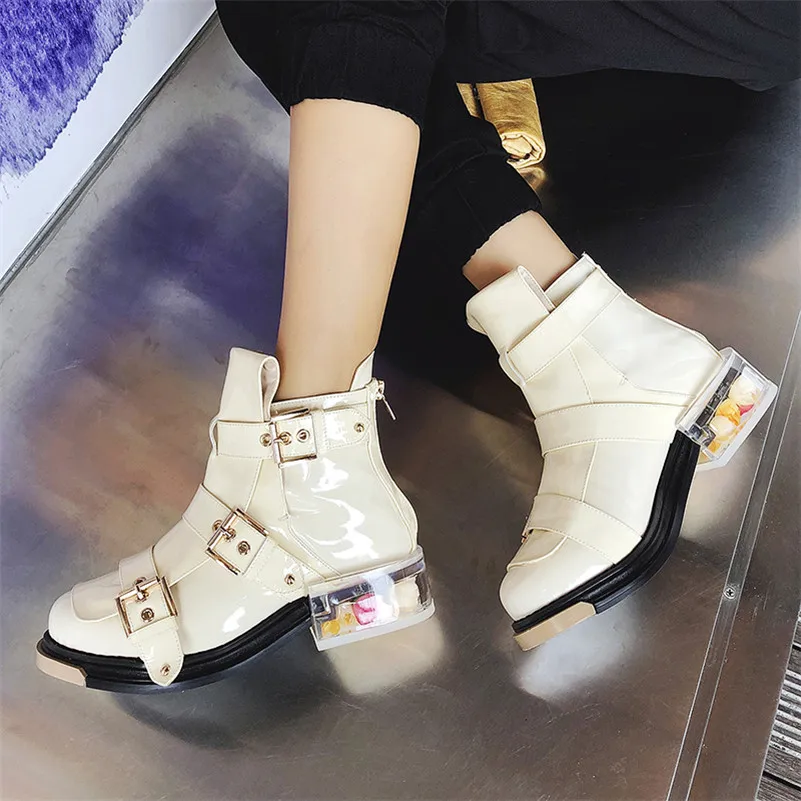 Yd Beige negro Hebillas Invierno E Mujeres Zapatos Tobillo Fiesta Botas Tacones Motocicleta ever Mujer Punk Gruesos De Nueva Otoño rTUnPrq