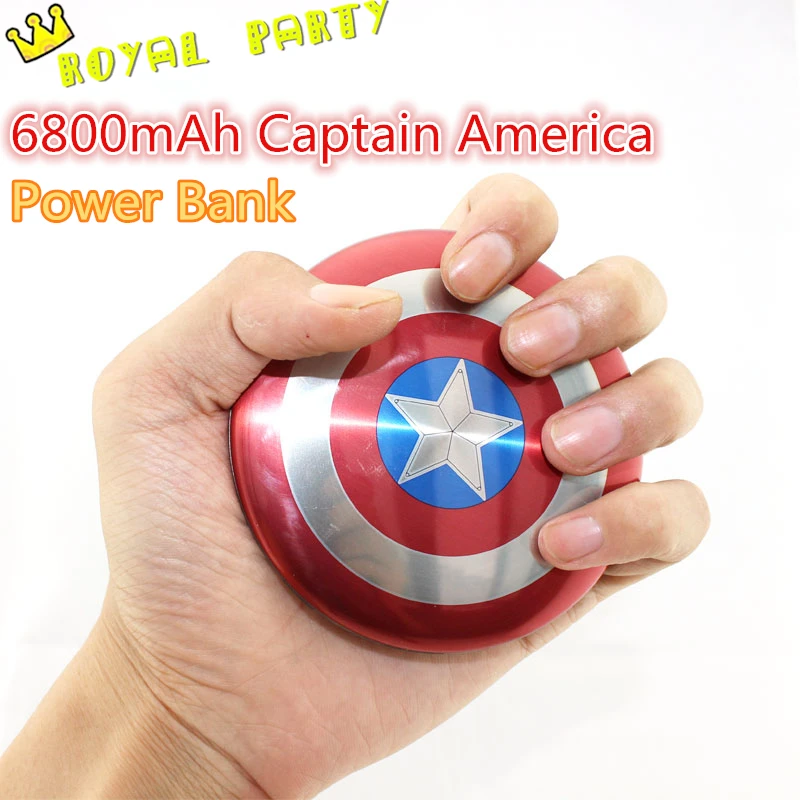  2016 New High Quality External Battery Captain America Shield 6800mAh USB Power Bank Charger For iPhone ipad Android  HTC Huawei 