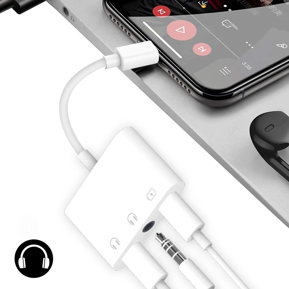 Portefeuille 3in1 адаптер для iPhone X 10 XS MAX XR 8 7 Aux ММ 3 5 мм аудио наушники сплиттер двойной