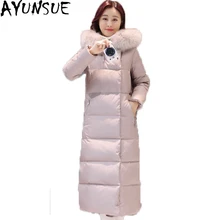 AYUNSUE роскошный большой меховой капюшон, воротник, зимняя верхняя одежда, высококачественное пуховое пальто с капюшоном, широкая талия, свободная парка, пальто Doudoune ST524