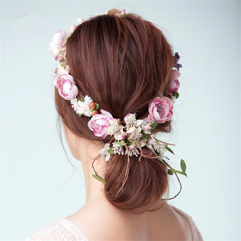 

Bridal Flower Headband Garland Artificial Wedding Bouquets Fabric Flowers Hair Accessories Flores Decorations Casamento WIGO0814