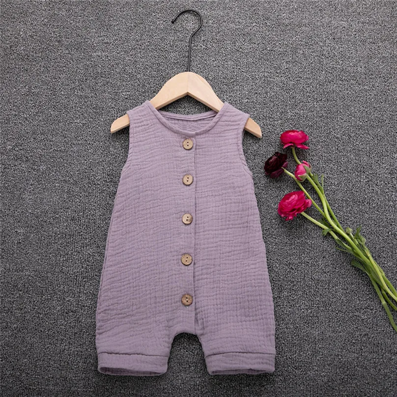 Детская летняя одежда для новорожденных для маленьких мальчиков девушка хлопок сплошной боди с резинкой хлопковые комбинезоны без рукавов сарафан 4JJ