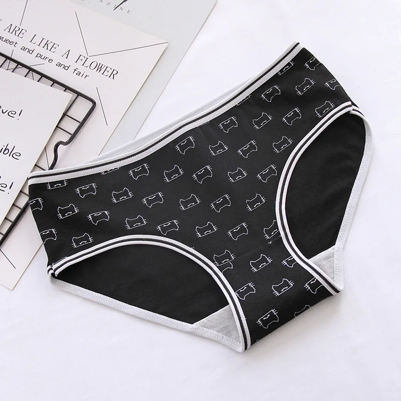 

Cat Printed Young Girl Briefs Sweet Teenager Underpants Black White Panties Girl Cotton Panties Kids Underwear Lingerie