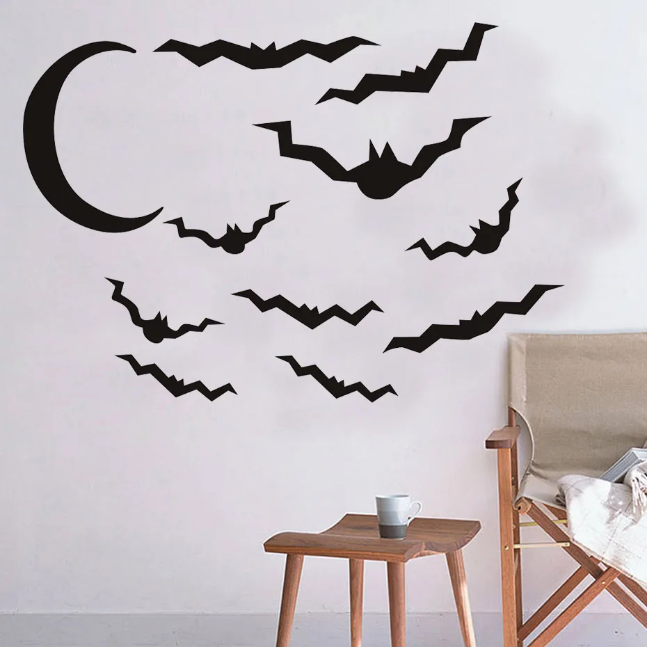 Bats&Moon Halloween Party Window Decals Modern Wall Stickers For Bedroom Living Room Home Decor Waterproof Accessory Wallpaper (6)