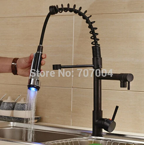

Oil Rubbed Bronze Kitchen Faucet Vessel Sink Mixer Tap Swivel LED Spout