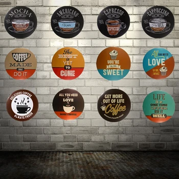 

Vintage Round Tin signs Coffee Shop Art Poster Christmas gift Restaurant Coffee Cafe Bar Pub Home Wall Decor