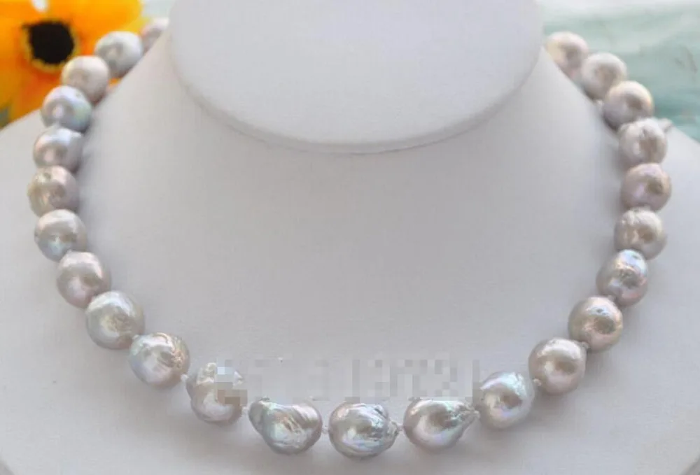 

Hot sale new Style >>>>>New High Lustre 17" 13mm gray almost round Edison pearl necklace