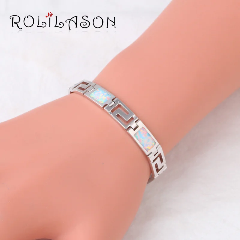 

17.07g 7.8inch White fire Opal Stamped stamped Silver Bracelet Generous For Women romantic Jewelry OB061