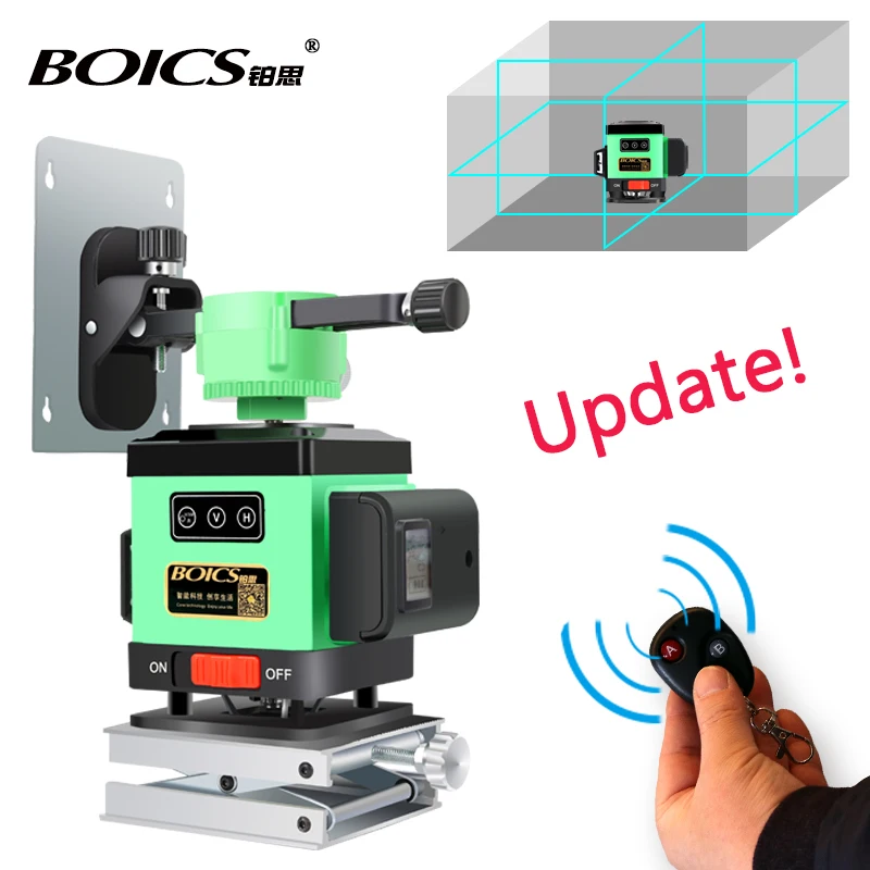 Free shipping Boics laser cross line 360 degree rotary laser level self-leveling 12 lines 8V4H line leveler with wireless remote