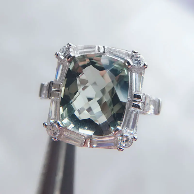 CSJ Настоящее натуральное зеленое кольцо с аметистом 925 пробы серебро 10*12 мм Подушка огранка для женщин и леди свадебные Engagment вечерние подарочная коробка