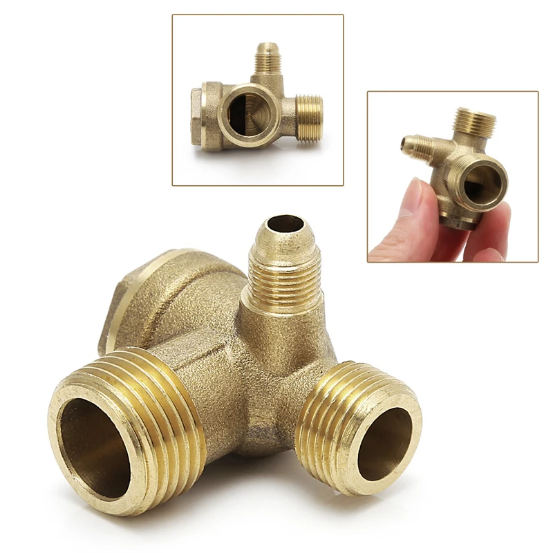 

Male Thread 3 Way Metal Air Compressor Check Valve Gold Tone #Aug.26
