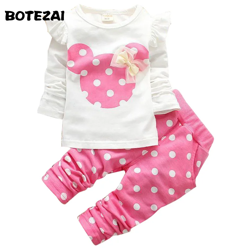 Новые модные комплекты одежды для девочек Минни хлопковая детская одежда бант майки футболка+ лосины для маленьких детей 2 шт. в наборе в розницу