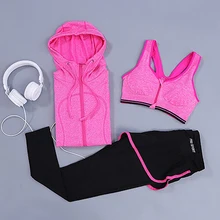 YD New Women yoga set 3Piece Running Suits (Jacket+Pants+Bra) Fitness Gym Tracksuit Clothing Quick Dry Sports Suit