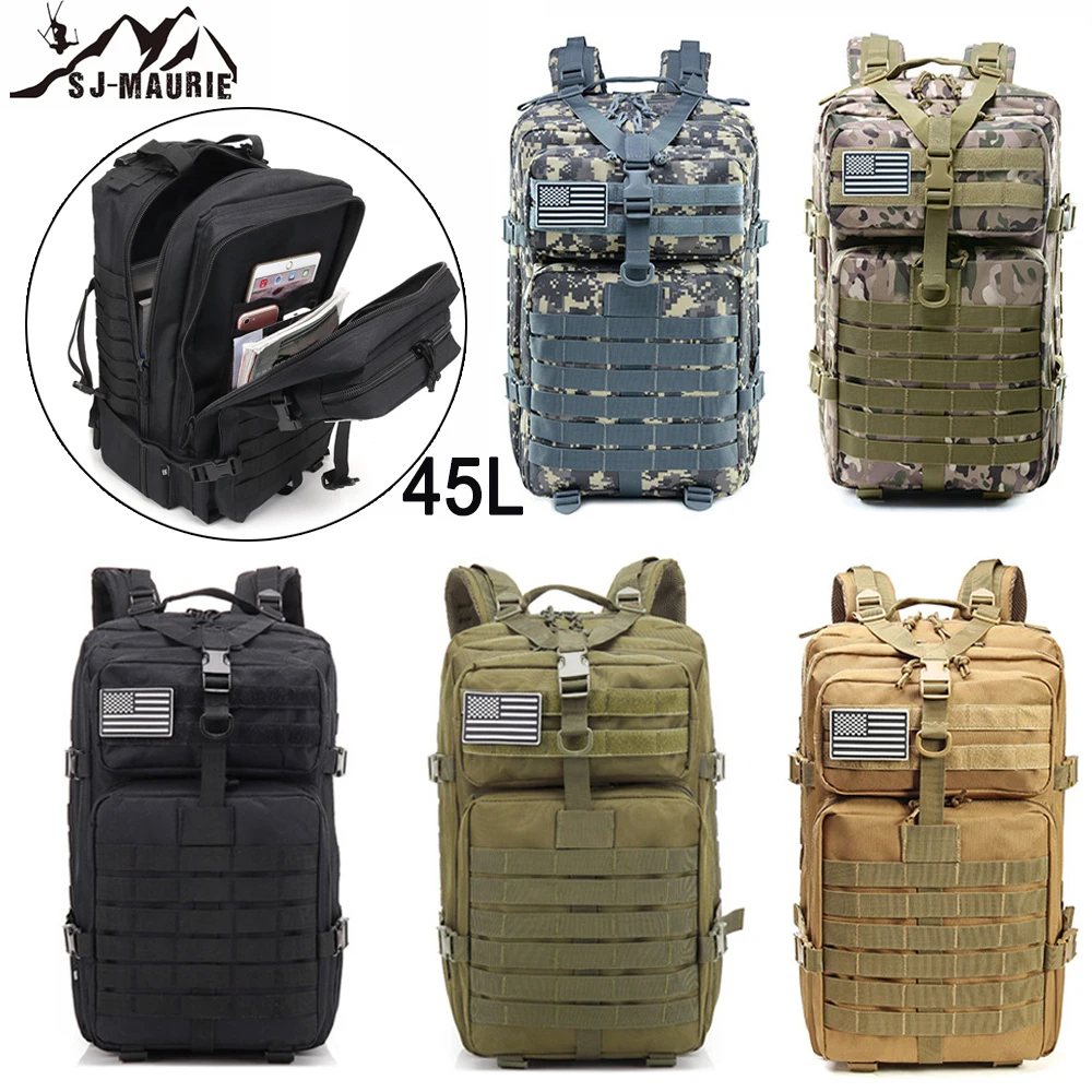 

45L Military Tactical Backpack Army Molle Waterproof Large Capacity Bag Rucksack for Outdoor Hiking Camping Hunting Trekking