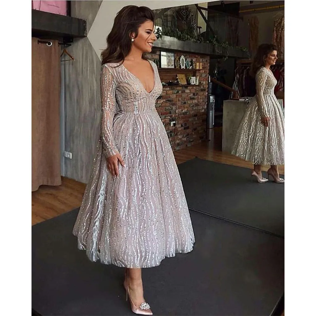 

Women's dress A-line Sexy long Sleeve V-Neck Stripe dresses woman party night 2019 new arrivals Pleated formal vintage Dress#G8