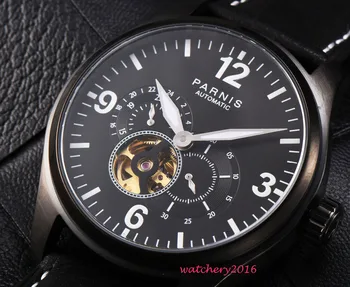 

NEW Arrived 43mm parnis Black Dial Luminous Hands PVD coated Luxury Fashion Romantic gifts Automatic Movement men's Watch