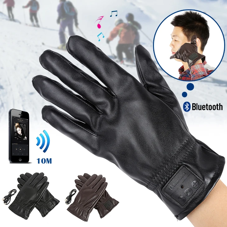 Bluetooth PU Leather font b Glove b font Winter Warm font b Gloves b font For