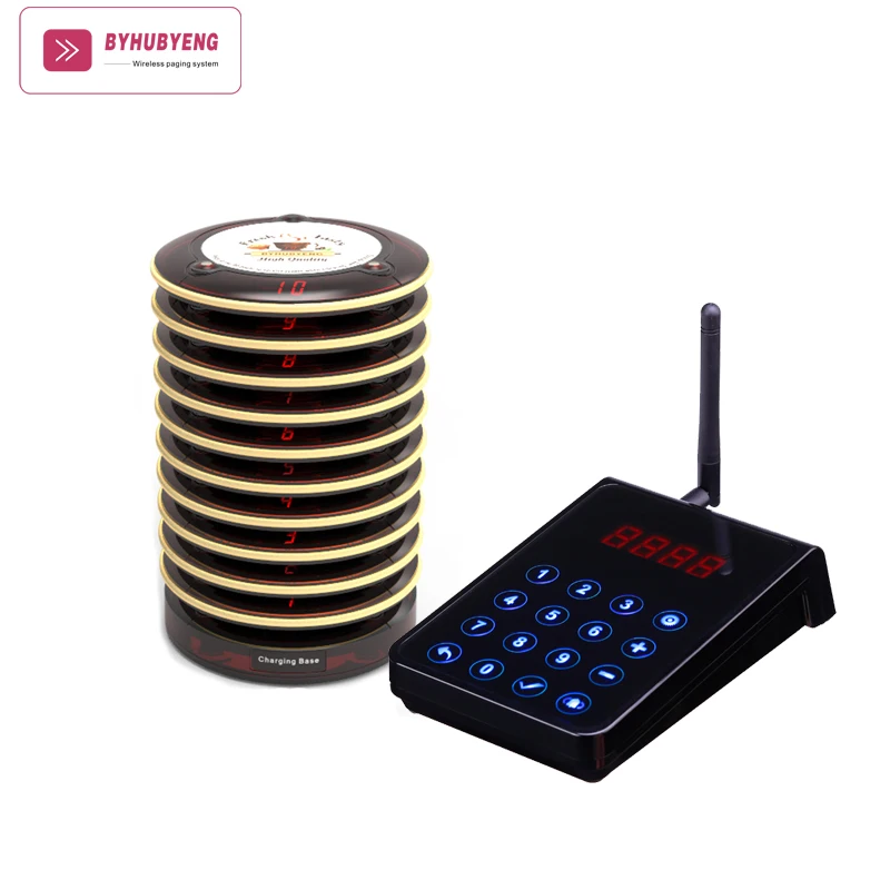 High Quality Guest Paging System for Restaurant with 10pcs Buzzers Queue Waitress Waterproof Buzzer Wireless Coaster