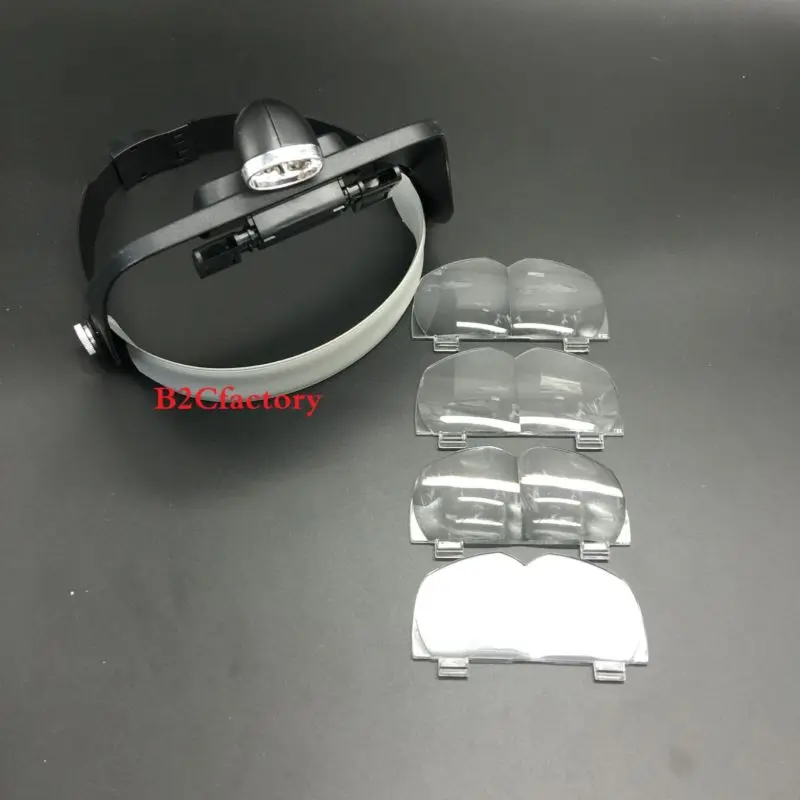 Dental Loupe LED Head Light Loupe w/ 4 Lenses Light Glass Salon Magnifier