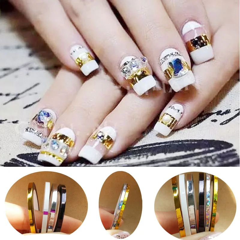 Топ ногтей 8 рулонов/лот 2 мм и 3 мм Ширина 3D Nail Art Советы клейкие ленты Фольга линии Красота наклейки для ногтей деколь декорации JH181