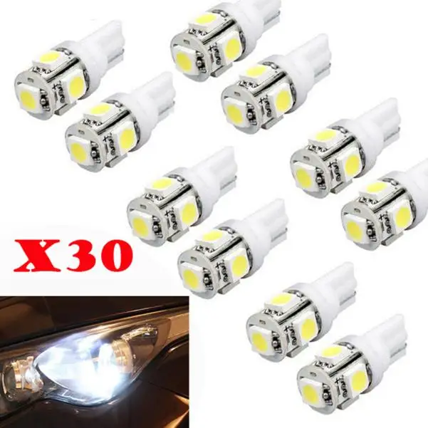 30 шт. T10 Клин 5-SMD 5050 Xenon светодиодный свет лампы 192 168 194 W5W 2825 158 белый в Новая горячая Распродажа P30 July24