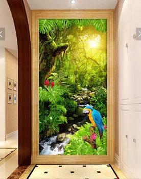 

Custom photo 3d wallpaper Non-woven mural picture wall sticker 3 d Creek woods parrot painting Living room decoration