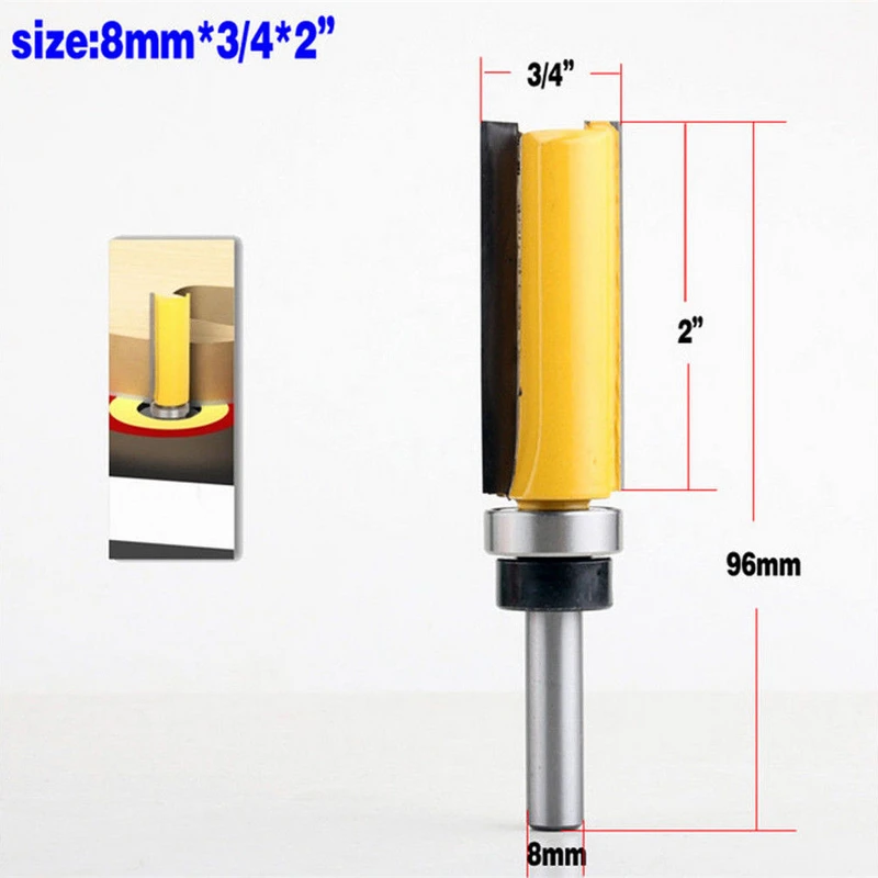 4Pcs/Set 8mm Length Flush Trim Pattern Router Bit Shank Panel Top Bottom Bearing Woodworking Milling Cutter