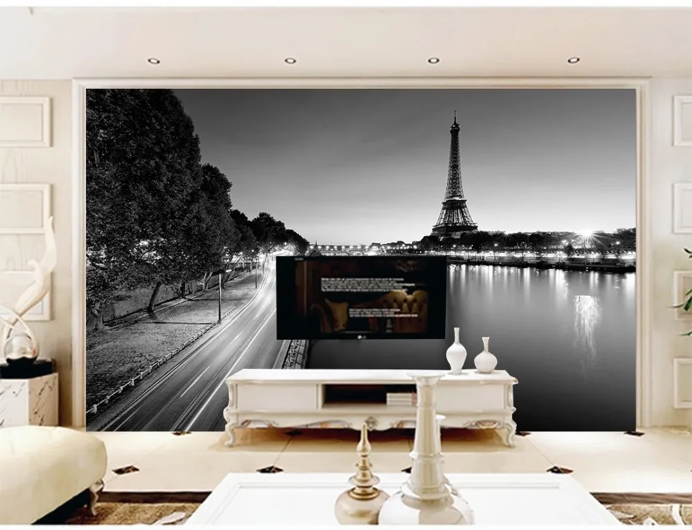 Custom Photo Wallpaper 3D Paris Tower Simple Black and White Landscape Painting Interior Background Wall   Wallpaper