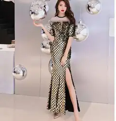 Модные, пикантные блестящие Золотой женский чувство длинная юбка-годе 2019 новый этап одежда костюм на день рождения вечерние