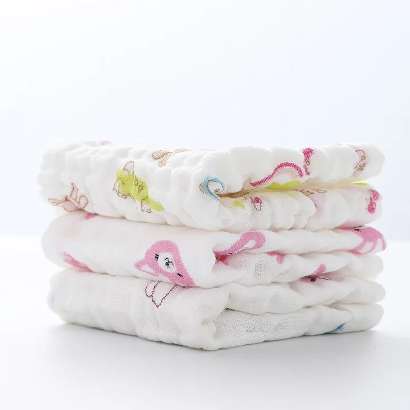 5pcs cotton gauze baby printed handkerchief saliva towel feeding cloth soft fluorescer-free 23*23CM