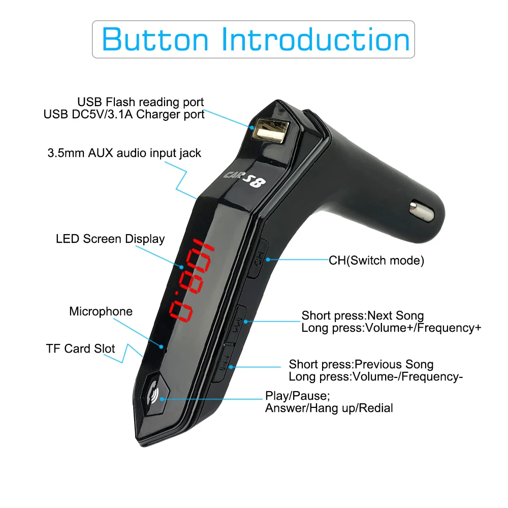 E0193 S8 Bluetooth FM Transmitter Car MP3 Player-4