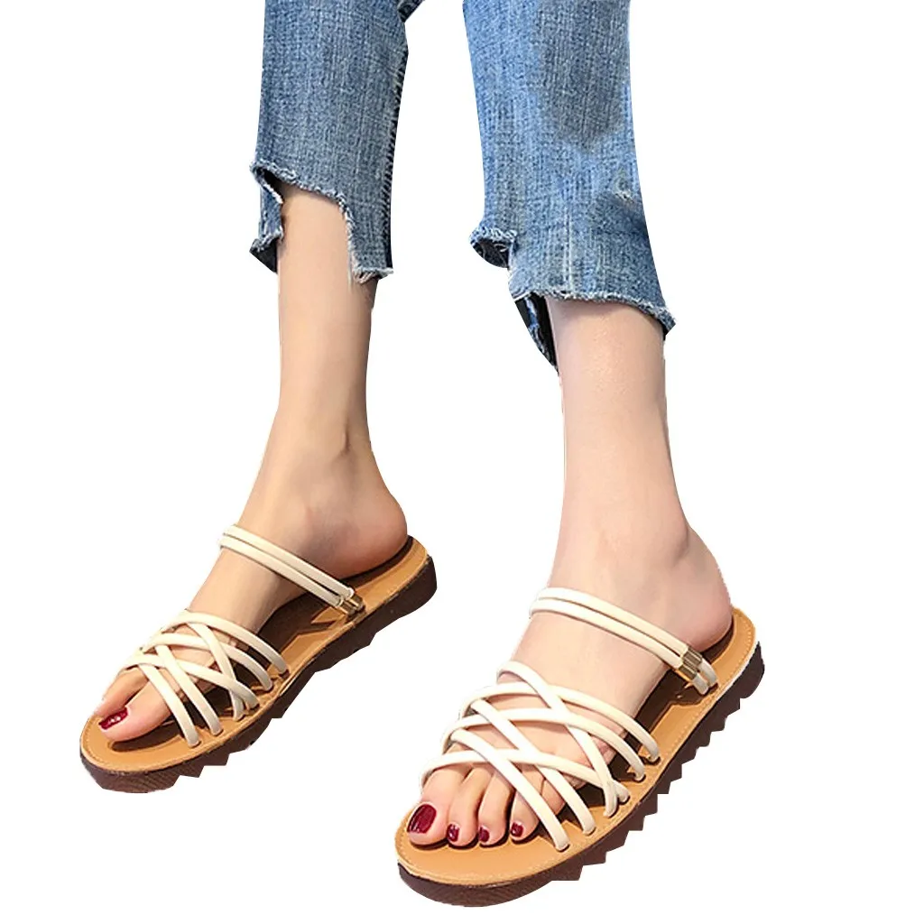 

Women's Summer Sandal Open Toe Cross Strap Beach Walk Slippers Flat Shoes fashion Round Toe British Wind Flat Heel travel Apr 11