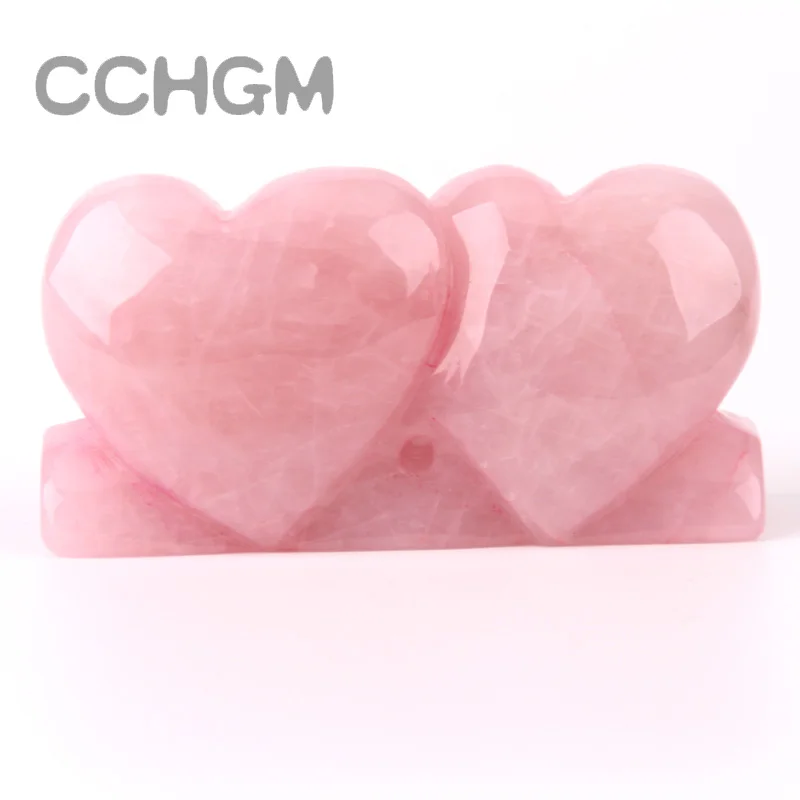 

2018 Rose PINK quartz Double Heart Shape Natural Stone Carving Love Crystal Carved Chakra Healing Reiki LOVER GIFT Free SHIPPING