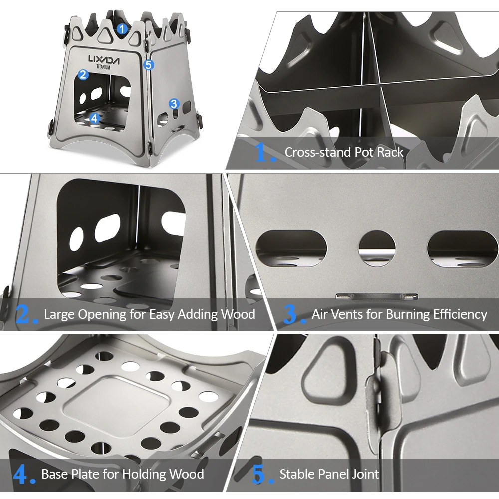 Lixada уличная дровяная плита, походные печи, компактная складная посуда для кемпинга, приготовления пищи, пикника, пешего туризма, барбекю, титановая сталь