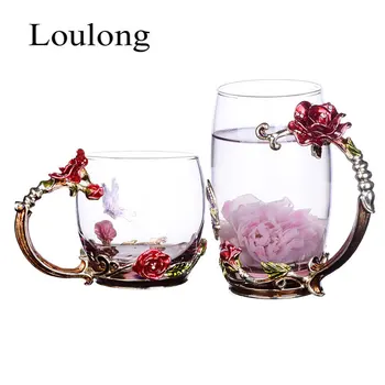 

Foreign Trade Boutique Enamel Color Scented Tea Juice Heat-resisting Flower Receptacle Coffee Lovers Cup Suit Round Engraving