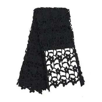 

Black color guipure lace fabric Embroidered high quality African design cord lace fabric,wholesale price water soluble lace FL20