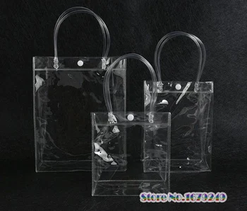 

wholesale 35x30x12cm Clear display clothing bags, Transparent gift plastic bags handle cosmetic bag pack