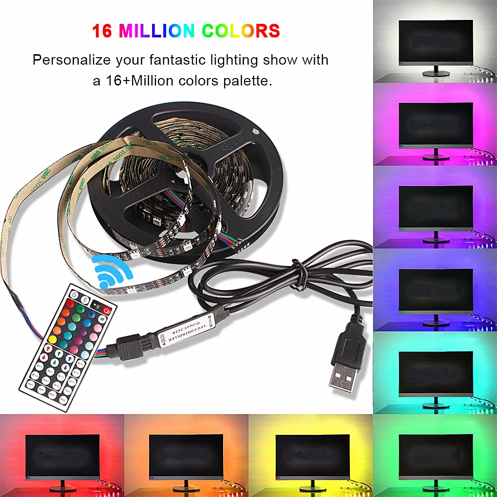 Гибкий USB led ночник ТВ Подсветка RGB Светодиодные ленты Диодная лента с пультом дистанционного управления, комплект ночного освещения лампы м, 1 м, 2 м, 3 м, 4 м, 5 м