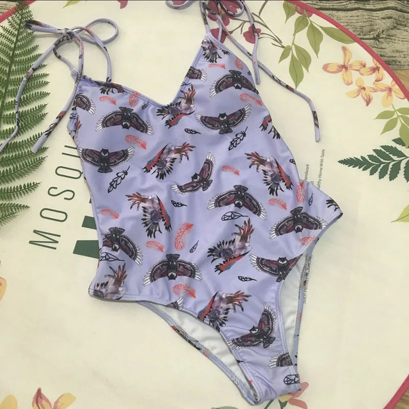 Bgteever Pássaros Impressão De Mulheres Sexy One Piece Swimsuit Monikini Bandagem Beachwear