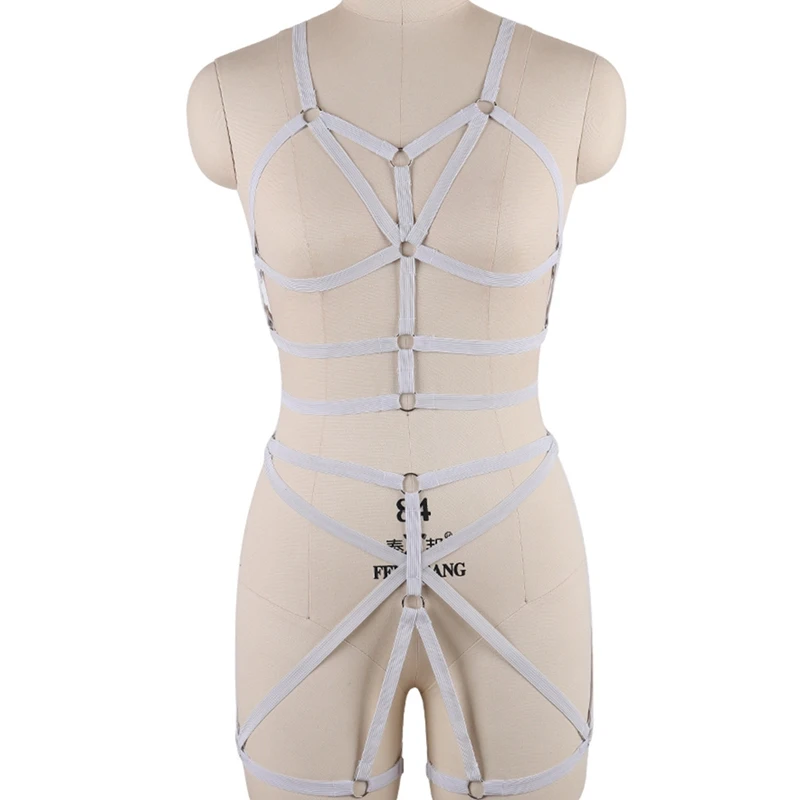 Body Harness Women Set Belt Garter Black Red Sexy Suit Bondage Cage Bra for Women Elastic Goth Festival Rave Dance Cosplay Wear - Цвет: White N0061