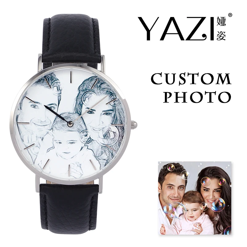 YAZI Unique Custom Watch Photo Printed Dial Picture Print Wrist Watch
Litchi Stripe Genuine Leather Waterproof Quartz Watches