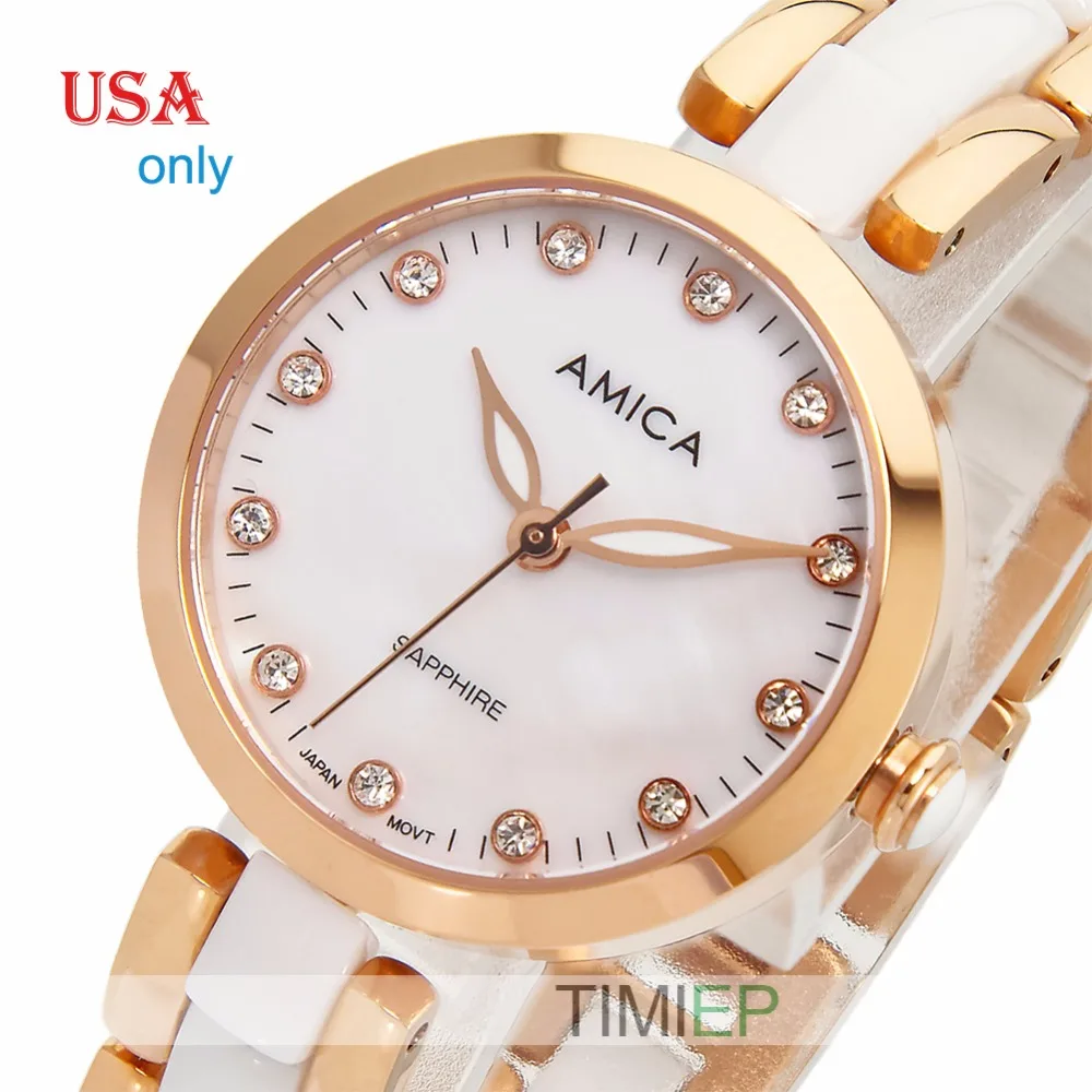 

Amica Women's D-Ceramics Quartz Sapphire Rose Gold Tone Stainless Steel Wrist Watches USA Only A-1-6